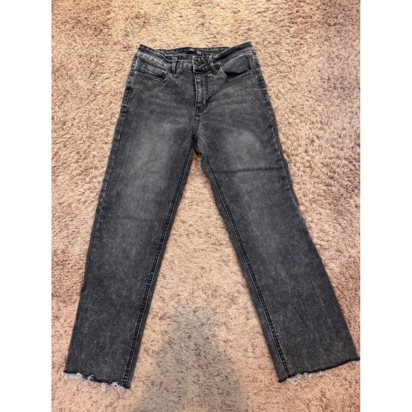 Oat New York Denim - OAT New York Black Cropped Straight Leg Jeans Raw Hem Women's Size 26